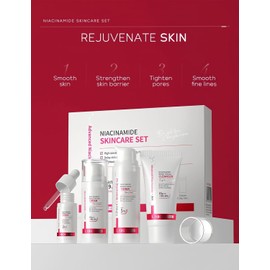 4 pcs set of Niacinamide Face Care, Skin Daily Gentle Facial Cleansing & Care Gift Set for Women, Cleanser, Cream, Toner, Niacinamide Serum, Skin Strengthens