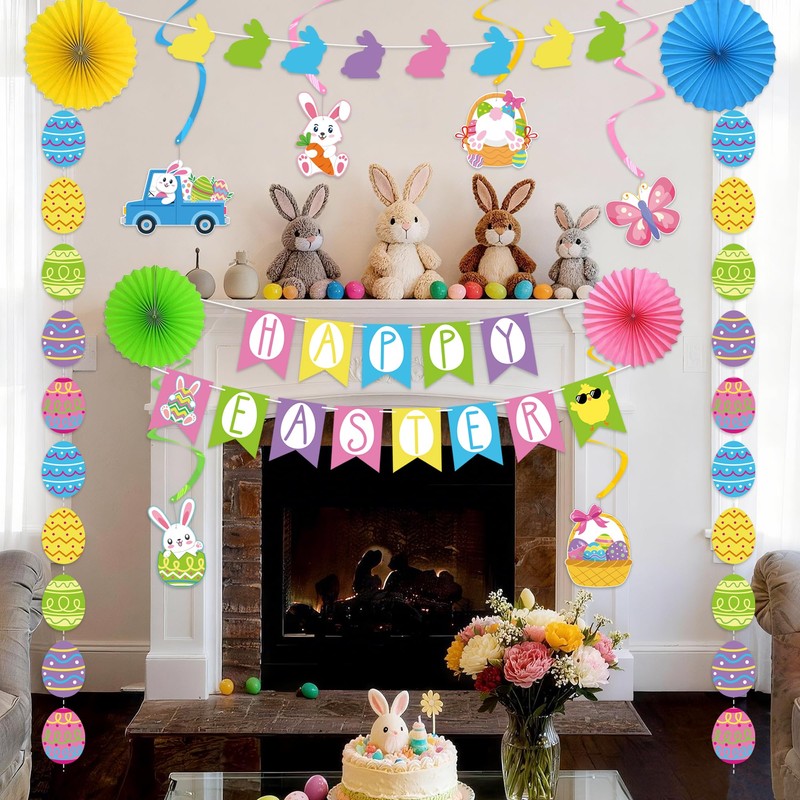 Easter Decorations Set, Pre-strung Happy Easter Decorations Includes Happy Easter