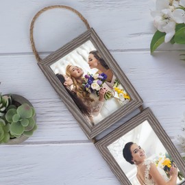 Lavezee 4x6 Collage Hanging Triple Picture Frames Set, Rustic 6 Opening Vertical Frame Made to Display 4 by 6 Inch Photo Postcard for Wall Decor