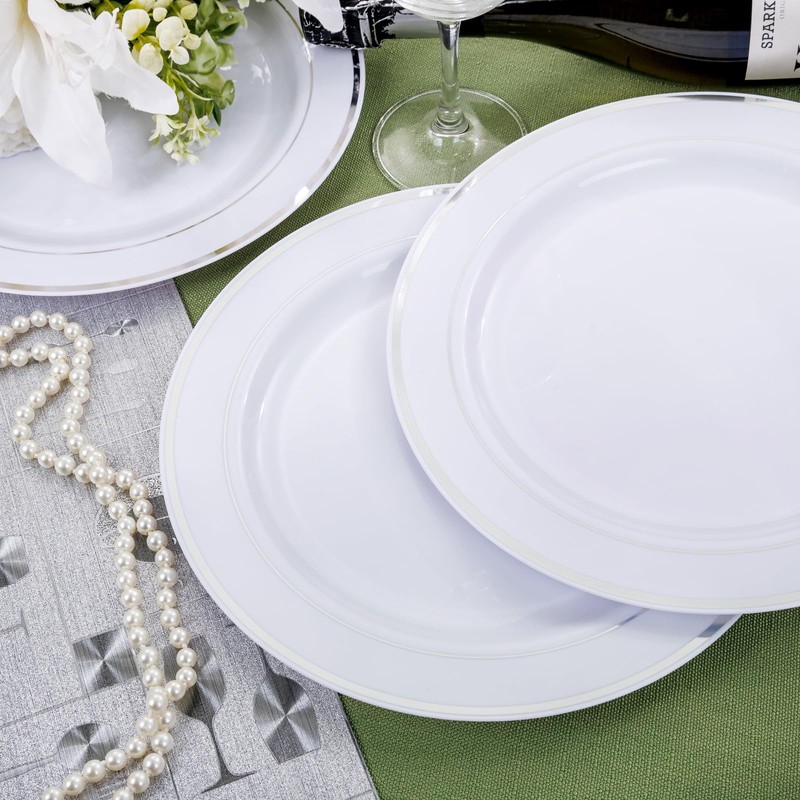 bUCLA 30PCS Silver Plastic Dinner Plates - Premium Heavy Duty