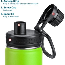 koodee Water Bottle-16 oz Stainless Steel Double Wall Vacuum Insulated Water Bottle for Gorls and Women, Reusable Metal Water Flask with Leakproof Spout Lid (Apple Green)