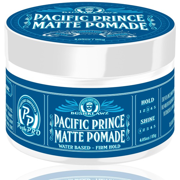 Pacific Prince Matte Pomade 115g/4.05oz Water Based Firm Hold Easy Wash No Build Up for Tight Styles Men's Styling Smells Great