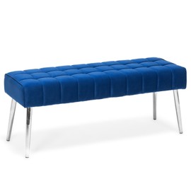 LUE BONA Entryway Bench, 44.5'' Leather Upholstered Bedroom Benches, End of Bed Bench with Metal Legs, for Decorative, Living Room, Dining Room, Royal Blue
