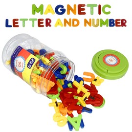 Megcos Magnetic Numbers & Letters - Assorted Colors Game - Montessori Educational Toys Gift for Toddlers Age 3 Preschool and Up Years Numbers s in Jar - Magnets Gift for Preschool 90-Pieces, Orange (1224)