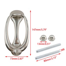 Savagrow Door Knocker,4.25" Hole Center,Silver European,1Pcs
