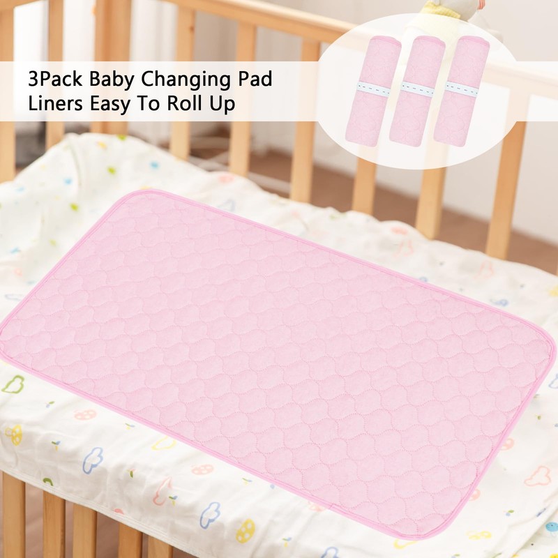 Yaopelky Wickelunterlage, waschbar, wiederverwendbar, wasserdicht, längere Wickeltischabdeckung, Rosa, 3 Stück