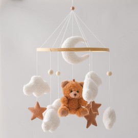 Mamimami Home Baby Bed Mobile Bear Children's Room Mobile Teddy Velvet Mobile Nursery Decoration for Toddler Bedroom Hanging Baby Mobile Newborn Baby Gift (Brown Bear)