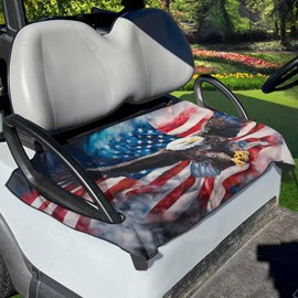 Tomeusey American Flag Eagle Golf Cart Seat Cover Universal Seat Towel & Blanket for Club Car,All-Weather Sightseeing Car Cushion Cover,Golf Accessories