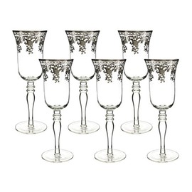 Imported Gift Depot Ornate Silver Rimmed Crystal Champagne Flute Glass Set of 6pcs