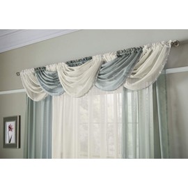 Alan Symonds Sheer Rod Pocket Slot Top Plain Voile Swag with Glitter Trim 22" x 18" (56x46cm) (Black)