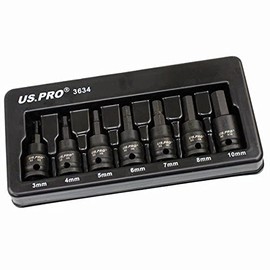 US PRO Tools 7PC 3/8" DR Impact Hex Bit Sockets 3mm - 10mm 3634