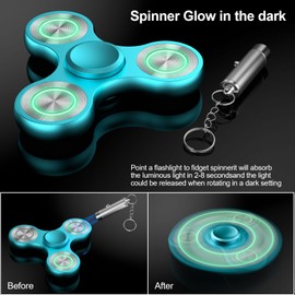 Aolcev Fidget Spinner Light Up Fidget Toys Metal Ultra Durable Stainless Steel Bearing High Speed Precision 4-10 Min Spins with Fluorescent Focus Anxiety Hand Fidget Spinners for Kids Adults-Blue