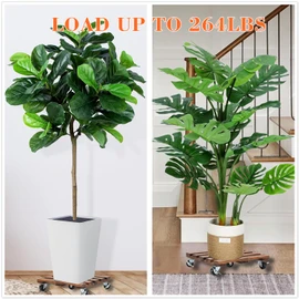 2 Pack Plant Caddy with Wheels, 14" + 12" Rolling Plant Stand 264 LBS Heavy Duty Wooden Square Plant Dolly with Metal 360° Lockable Caster Wheels for Outdoor Indoor Large Plant Pots, Flower Pot, Patio