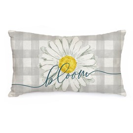 AACORS Spring Pillow Cover 12x20 Inch Buffalo Plaid Daisy Bloom Decorations Seasonal Farmhouse Summer Pillow Case Decor for Sofa Couch（Grey） AA464-12