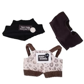 Novadex Doll Clothes for 17cm Dolls, Cute Outfit Set with Accessories, Bucket Hat and Overalls (No Doll) (Black Overalls Set)