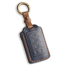 Hontumax Vintage Leather Key Fob Cover Case for Jeep Grand Cherokee Wagoneer 2024 2025 2026, Handmade Crazy Horse Leather, Black