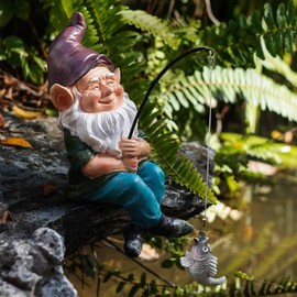 Garden Gnomes Outdoor Statue, Gnome Decorations for Yard 9.7'' Fishing Gnome Statue Outdoor Garden Decor, Fishing Guy for Waterfalls or Koi Pond Decor, Gifts for Women, Mom or Birthdays