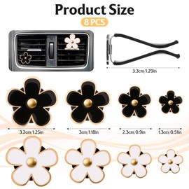 8PCS Daisy Flower Vent Clips for Car, Cute Air Freshener Car Clips Accessories Air Conditioning Outlet Clip Decor Charm Colorful Cars Interior Accessories for Women (White,Black)