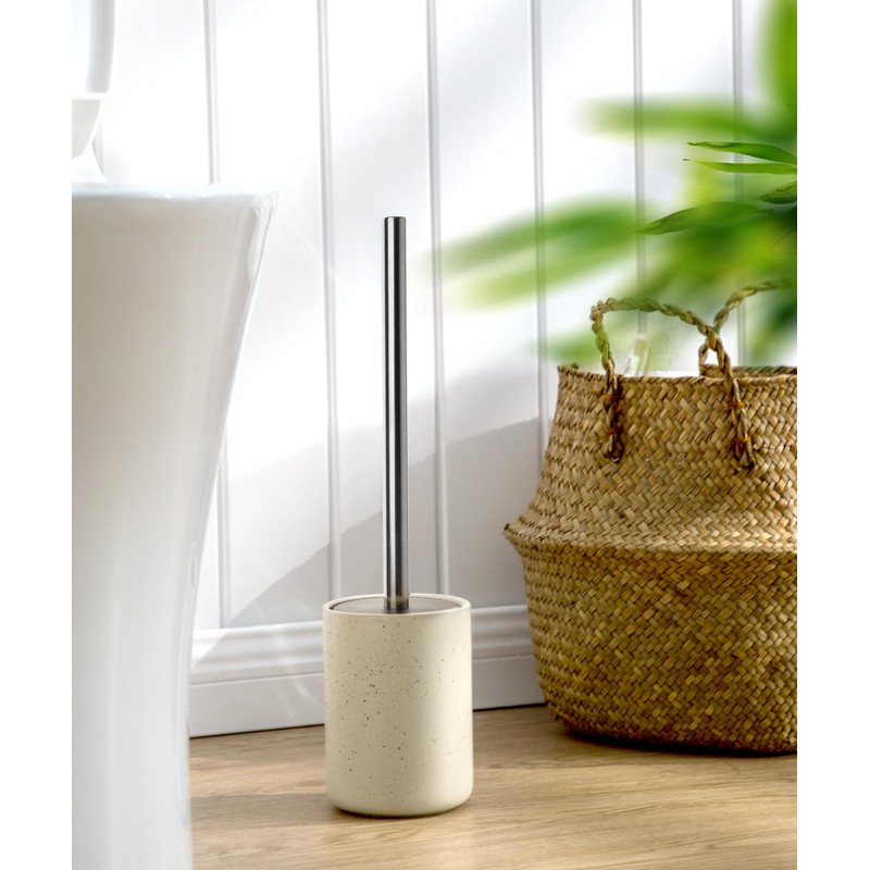 Ceramic Toilet Brush & Holder Set - Freestanding Deep-Cleaning Toilet
