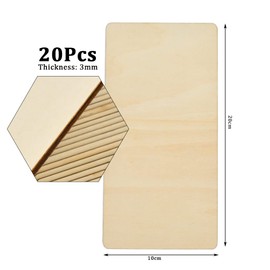 TIMESETL Pack of 20 Craft Wood Plywood Panels, Blank Wooden Panels for Crafts, 10 x 20 x 0.3 cm, Linden Wood Panels, Unfinished Wood for DIY Crafts, Painting, Modeling, Model Making