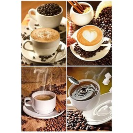 DCIDBEI 4 Pack Diamond Painting Pictures Coffee Painting by Numbers Rhinestone Embroidery Cross Stitch Stones Pictures Glue Adults