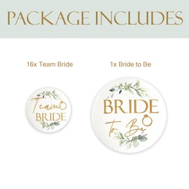 Blue Planet Fancy Dress Pack of Team Bride Badges and 1 Bride to Be Hen Party Accessories Favours Bridal Shower Bachelorette Party Supplies Fillers Botanical Sage Green (16 Team Bride, 1 Bride to Be)