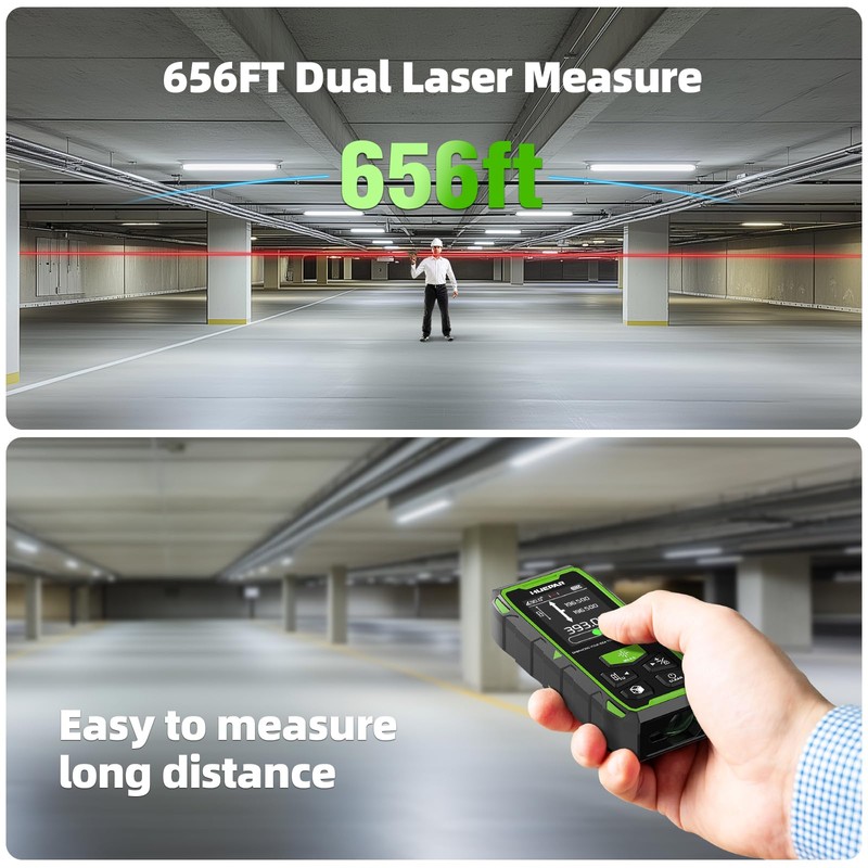 656ft/200M Dual Laser Distance Measuring Tool, Huepar Professional Rechargeable Digital