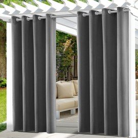 UFYTT Outdoor Curtain Weatherproof with Eyelets Top Outdoor Curtains Waterproof Opaque Outdoor Curtains Privacy Protection Outdoor Curtain for Patio, Gazebos and Balconies, 132 x 215 cm, Grey