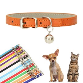 Orange XXS Dog Collar with Bell, Faux Leather Kitten Collar with Bells Pu Basic Boy Dog Collars for XXS XSmall Small Medium Pet Male Dogs Little Cats Tiny Animal, XXSmall