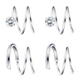 Kakonia 2Pairs 925 Sterling Silver Twist Wrap Spiral Earrings for Women Double Hoop Climber Cuff Earrings Hypoallergenic Tiny CZ Cartilage Twist Piercing Earrings