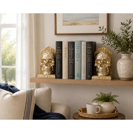 7 Inch Gold Skull Decorative Bookends Pair