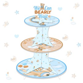 Cheereveal Bear Theme Cupcake Stand Decorations, Bear Baby Shower 3-Tier Cupcake Stand for Bear Baby Shower Party Supplies, We Can Bearly Wait Baby Shower Decorations