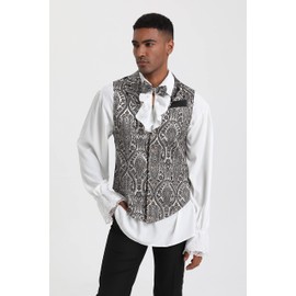 Cenne Des Graoom Mens Suit Vest Paisley Floral Victorian Vests Steampunk Gothic Waistcoat & bow tie Pocket Square