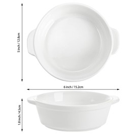 Foraineam 8 Pack 10 Ounce Porcelain Souffle Dishes with Double Handles Round Ramekins Bakeware Set for Pudding, Creme Brulee, Souffle