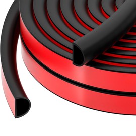 RAINFLOW 20FT Weather Stripping Door Seal - Self Adhesive Door Weather Stripping,D Shaped Silicone Seal Strip for Doors Frame,Window Seals (Black 3/8" W × 1/4" T)