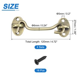 uxcell 4Pcs 4" Hook and Eye Latch, Barn Door Lock Stainless Steel Cabin Hook Privacy Door Gate Hooks for Window Sliding Door Fence Shed, Bronze