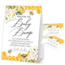 GOLRMC Baby in Bloom How Big is Mommys Belly Game, Measure The Baby Bump Baby Shower Game, Honey Bee Baby Shower Party Decor & Supplies, 1 Sign & 50 Guess Cards-A11