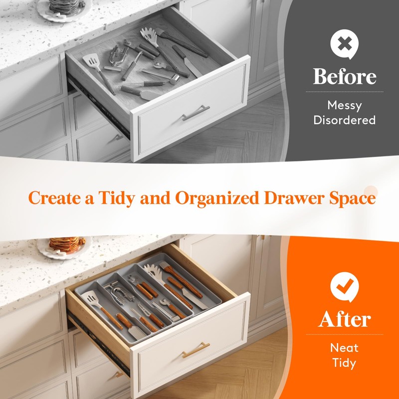 Lifewit Utensil Drawer Organizer, Expendable Cooking Silverware Tray for Kitchen