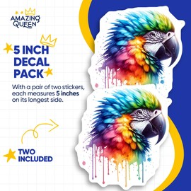 Parrot Stickers - Rainbow Bird Decals - Colorful Macaw Art - 2 Pack - 5" Wide Design - Adheres to Laptops, Tumblers, and More – Made in The USA - AQS1733