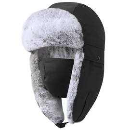 GADIEMKENSD Winter Trapper Hat for Women and Kid Warm Russian Ushanka for Men Snow Ski Hunting Trooper Hat with Ear Flaps Chin Strap Windproof Mask Faux Fur Aviator Warm Hat Cold Weather Cap Black L
