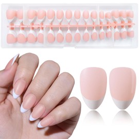 LuckForever 240pc French Gel X Nail Tips Short Almond Fake Nails French Tips Press on Gel Nails Nude Almond Nail Tips Full Cover Short Soft Gel False Nail Tips with Glue for Acrylic Nails Extensions