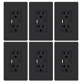 WEBANG USB C Wall Outlet, Charger Outlet with 4.8 Amp Type A & Type C USB Ports, 20A Duplex Tamper Resistant Receptacle, Screwless Wall Plate Included, ETL Listed, Matte Black, 6 Pack