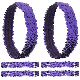 GORGECRAFT 12 Pieces Sequin Headband Elastic Luminous Stretchy Glitter Fashion Adjustable Hair Band Accessory Set for Women Sports Dance Party Teams Business (Purple)