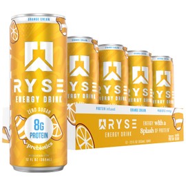 RYSE Functional Energy Drink - Orange Cream - 150mg Natural Caffeine, 8g Whey Protein & 1g Prebiotics - Sugar Free, Gut-Friendly, Bloat-Free - 12 fl oz Cans (12-Pack)