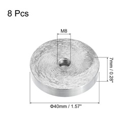 sourcing map M8 Thread 40 mm Diameter Round Shape Aluminium Disc Hardware Pack of 8 Aluminium Circle Disc Glass Plate Adapter for Glass Table