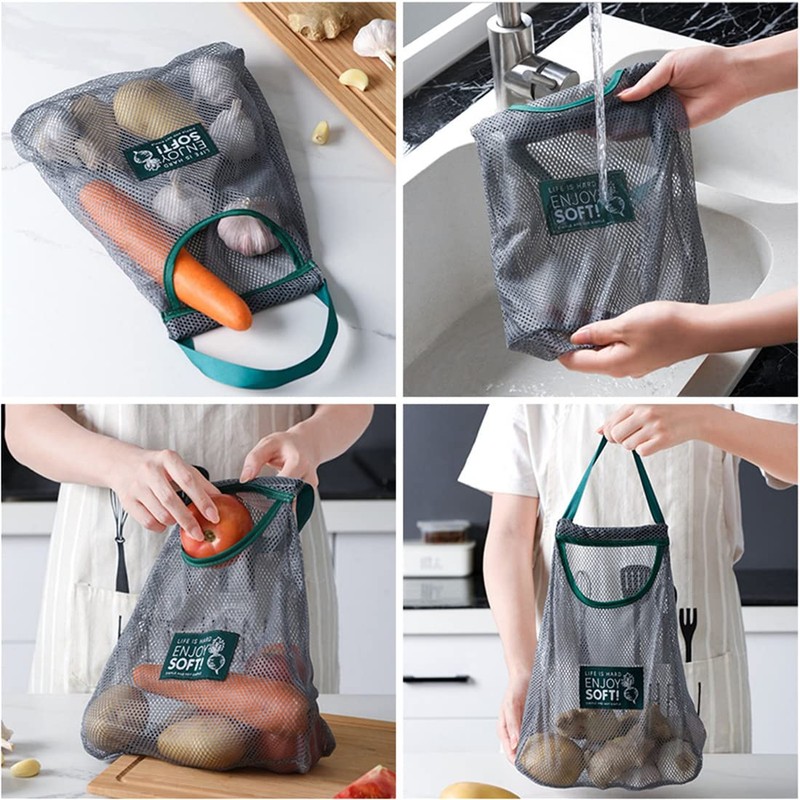 Reusable Kitchen Fruit Vegetable Garlic Onion Hanging Storage Breathable Mesh