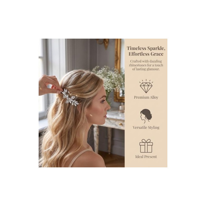 Silver Rhinestone Hair Clips, Elegant Crystal Bridal Hair Accessories