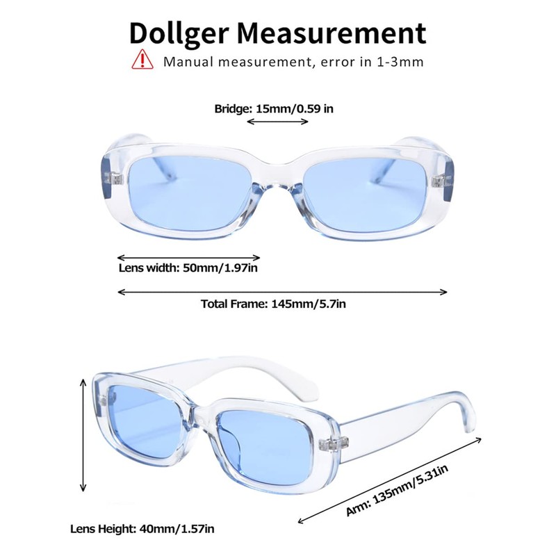 Dollger Rectangle Sunglasses for Women Men Trendy Retro Blue Sunglasses