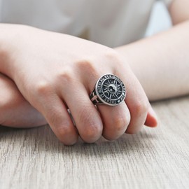 HZMAN Sun Moon Ring for Men Stainless Steel Retro Rings Inspirational Bible Verse Cross Ring Christian Faith Jewelry Gift (Silver,9)