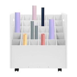 KONKENIE 30 Slot Blueprint Storage Organizer 5 Tier Roll File Holder Detachable Newspaper Map Cabinet Box Movable Roll File Cart with Wheels & Handles for Studio Office Library (30 Slot, White)
